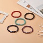 5Pcs 5 Style Natural & Synthetic Mixed Gemstone & Lampwork Evil Eye Beaded Stretch Bracelets Set for Women