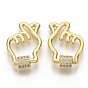 Brass Micro Pave Clear Cubic Zirconia Screw Carabiner Lock Charms, for Necklaces Making, Gesture for Finger Heart, Real 16K Gold Plated