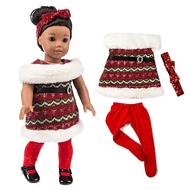 Stripe Pattern Cloth Doll Dress Set, with Hairband & Pantyhose, for 18 inch Girl Doll Party Dressing Accessories