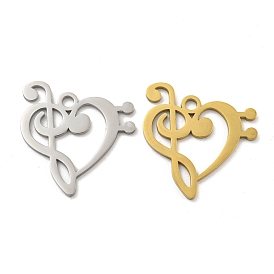 Ion Plating(IP) 304 Stainless Steel Pendants, Laser Cut, Heart with Music Note Charm