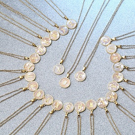 Плоские круглые ожерелья с инициалами из нержавеющей стали с натуральными белыми ракушками для женщин, золотые, цвет морской раковины