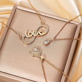 Ожерелья с подвеской в виде бесконечной любви/цветка пиона, ожерелья из латуни со стразами, золотые