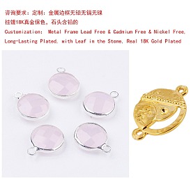 Pendentifs en verre en laiton, plat rond, facette, sans plomb et sans cadmium et sans nickel, plaqué longue durée