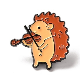 Alloy Enamel Brooches, Enamel Pin, Hedgehog with Violin