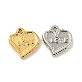 Valentine's Day 304 Stainless Steel Charms, Heart with Word Love Charm
