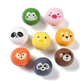 Деревянные европейские бусины с принтом на тему животных, круглые бусины с крупными отверстиями и узором