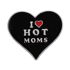 Heart with Word I Love Hot Moms Enamel Pin, Platinum Plated Alloy Badge for Mother's Day