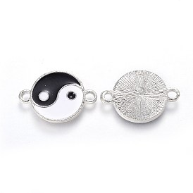Alloy Enamel Links/Connectors, Flat Round with Yin Yang