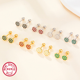 925 Sterling Silver Flower Stud Earrings, with Enamel