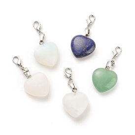 Heart Gemstone Pendant Decorations, Lobster Clasp Charms, for Keychain, Purse, Backpack Ornament