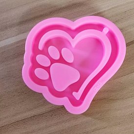 Pendant Silicone Molds, Resin Casting Molds, for UV Resin, Epoxy Resin Jewelry Making, Heart with Bears Paw