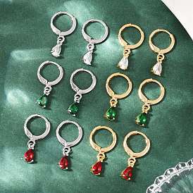 Серьги-кольца в форме слезы с микропаве из кубического циркония из латуни, настоящий 18k позолоченный/платиновый