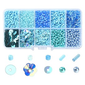 DIY Beads Jewelry Making Finding Kit, Including Disc & Flower Plastic Paillette & Tube Glass Bugle & Imitation Pearl Beads