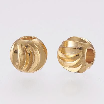 Brass Spacer Beads, Long-Lasting Plated, Corrugated Round