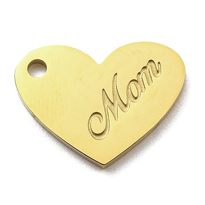 Ion Plating(IP) 316L Surgical Stainless Steel Pendants, Heart with Word Mom Charm