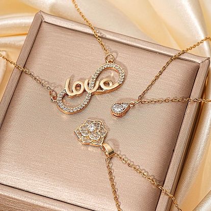 Ожерелья с подвеской в виде бесконечной любви/цветка пиона, ожерелья из латуни со стразами, золотые