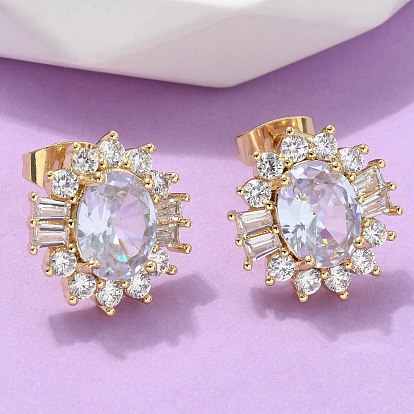 Серьги-гвоздики из латунного микро-паве, цветок