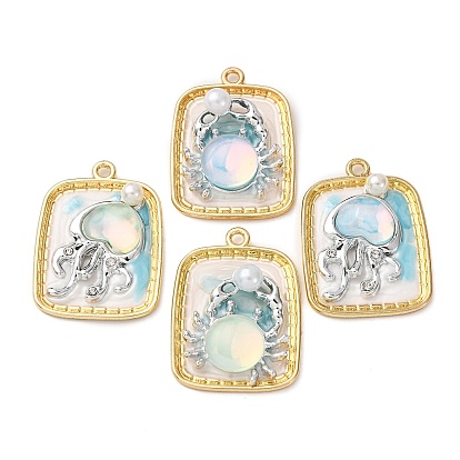 Подвески из эмалевого сплава легкого золота, с имитацией жемчуга ABS и стеклом, прямоугольник амулеты, стойки покрытие