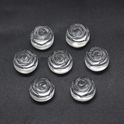 Natural Quartz Crystal Cabochons, Rock Crystal Cabochons, Frosted, Rose/Flower