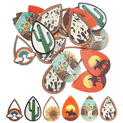 48 шт. 6 стили односторонние печатные подвески из осины большие, слезинки