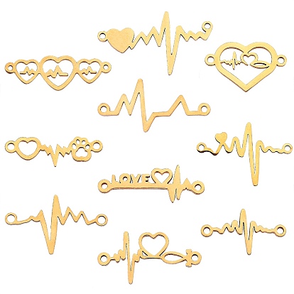 10Pcs 10 Style Stainless Steel Links Connectors, Laser Cut, for Valentine's Day, Heartbeat