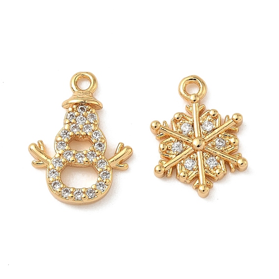 Рождественские латунные подвески с микропаве из прозрачных кубических цирконий, без никеля , реальный 18 k позолоченный