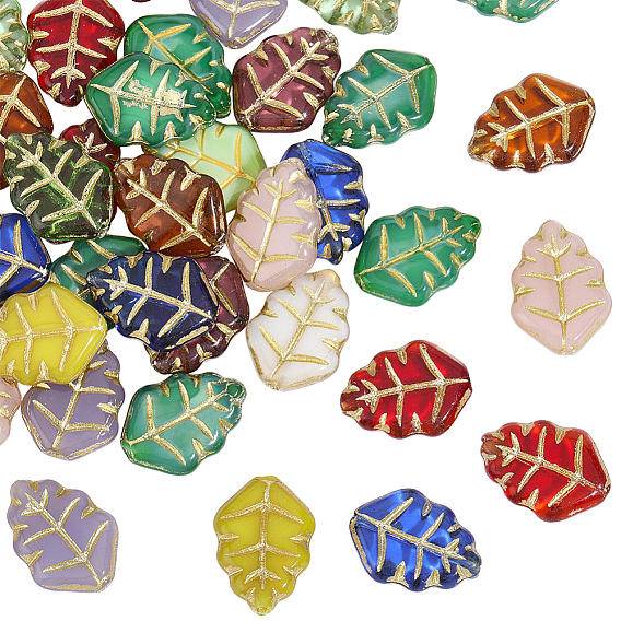 40шт. стеклянные бусины в форме листьев, золотой металл обвитыми