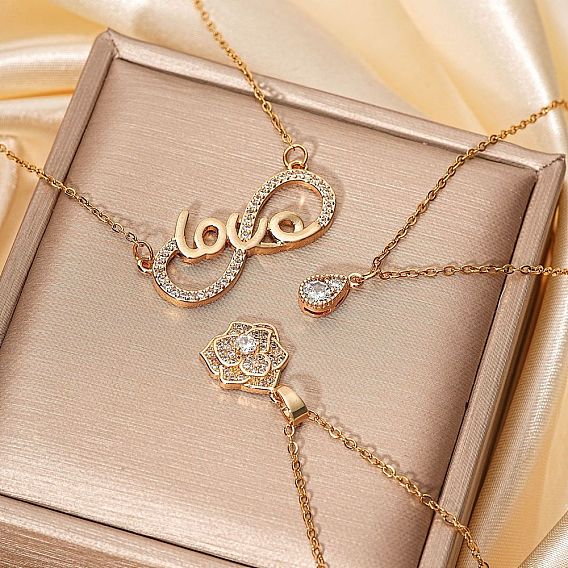 Ожерелья с подвеской в виде бесконечной любви/цветка пиона, ожерелья из латуни со стразами, золотые