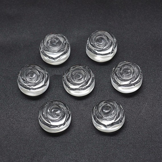 Natural Quartz Crystal Cabochons, Rock Crystal Cabochons, Frosted, Rose/Flower