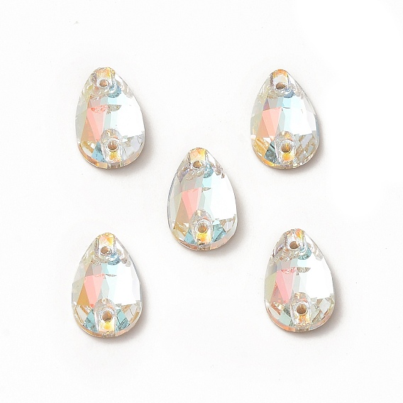 Каплевидная форма, пришитая стразами, k 5 стеклянный страз, 2-отверстие ссылка, плоская спинка с покрытием, швейные украшения