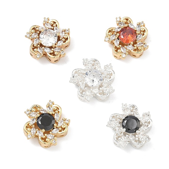 Латунные звенья с инкрустацией кубическим цирконием, цветок