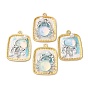 Подвески из эмалевого сплава легкого золота, с имитацией жемчуга ABS и стеклом, прямоугольник амулеты, стойки покрытие