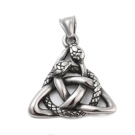 304 Stainless Steel Pendants, Polishing, Trinity Knot with Snake Charm