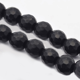 Грановитая круглый натуральный черный камень бисер пряди