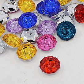 Botones de rhinestone de acrílico, 2 agujero, facetados, plano y redondo, 18.5x18x6.5 mm, agujero: 1 mm