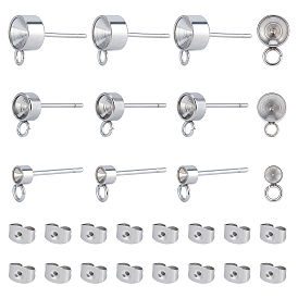 Unicraftale 105Pcs 304 Stainless Steel Stud Earring Settings with Loop and Stainless Steel Ear Nuts