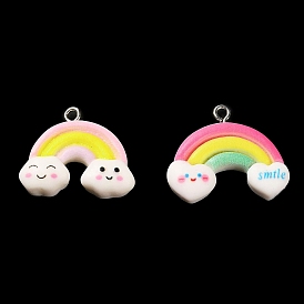 Opaque Resin Pendants, Rainbow Charms with Platinum Plated Iron Loops