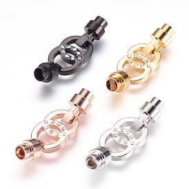 304 Stainless Steel Fold Over Clasps, Ion Plating (IP), with Rhinestone