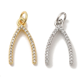 Rack Plating Brass Micro Pave Cubic  Zirconia Pendant, Long-Lasting Plated, Cadmium Free & Lead Free, Wishbone