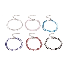 Bracelet chaînes à maillons de blé en émail, 304 bijoux en acier inoxydable pour femmes, couleur inox