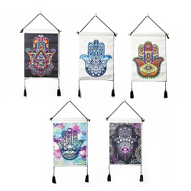 Cloth Wall Hanging Tapestry, Hamsa Hand/Hand of Miriam Tapestry, Vertical Tapestry, for Home Decoration, Rectangle