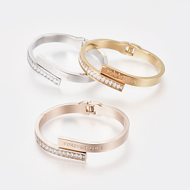 304 Stainless Steel Bangles, with Cubic Zirconia, Word Forever Love