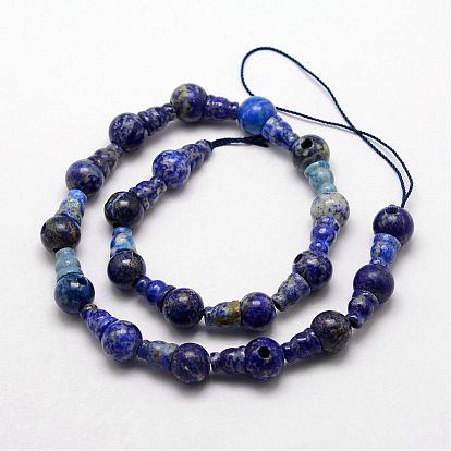 Natural Fossil 3-Hole Guru Bead Strands, for Buddhist Jewelry Making, T-Drilled Beads, Dyed