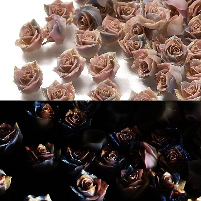 Кабошоны из светящейся непрозрачной смолы, цветок, три тона, светится в темноте, с золотой порошок блеск