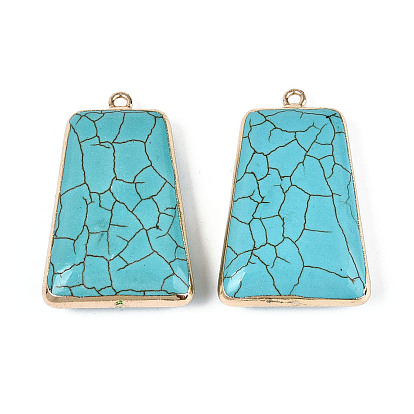 Трапециевидные подвески из окрашенной синтетической бирюзы, с золотым латунным краем