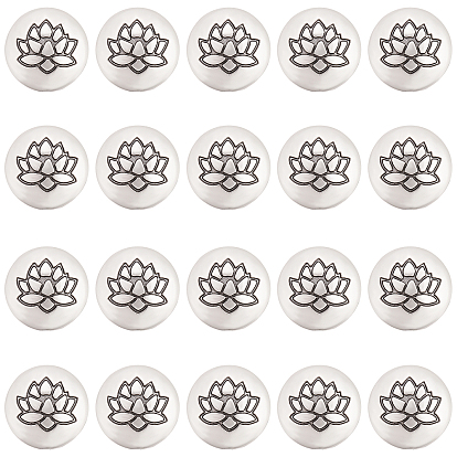 Tibetan Style Alloy Beads, Flat Round with Lotus, Lead Free & Nickel Free & Cadmium Free