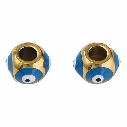 201 Stainless Steel Enamel Beads, Round with Evil Eye