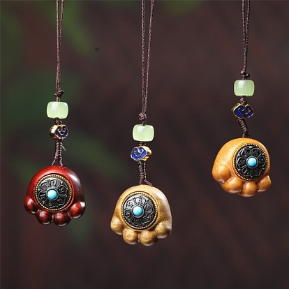 Подвеска из сандалового дерева с отпечатком кошачьей лапки и резной инкрустированной мантрой из шести символов, для внутреннего зеркала заднего вида автомобиля подвесной орнамент