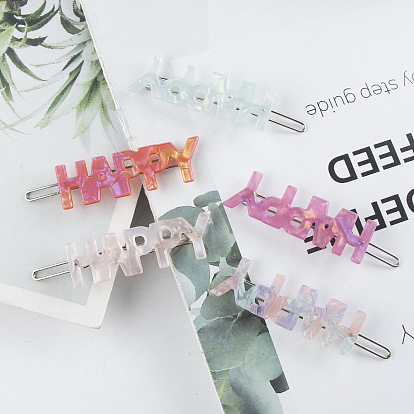 PVC Hair Bobby Pins, with Metal Finding, Word HAPPY