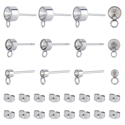 105Pcs 304 Stainless Steel Stud Earring Settings with Loop and Stainless Steel Ear Nuts